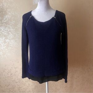 Design Lab Lord & Taylor Navy Sweater with Zipper Accents